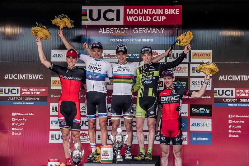 Pódio masculino da 2ª etapa Copa do Mundo MTB XCO em Albstadt