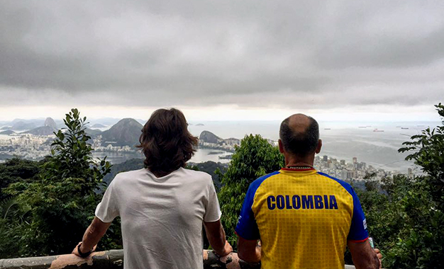 Rigoberto Uran e o técnico Jaramillo no Rio.